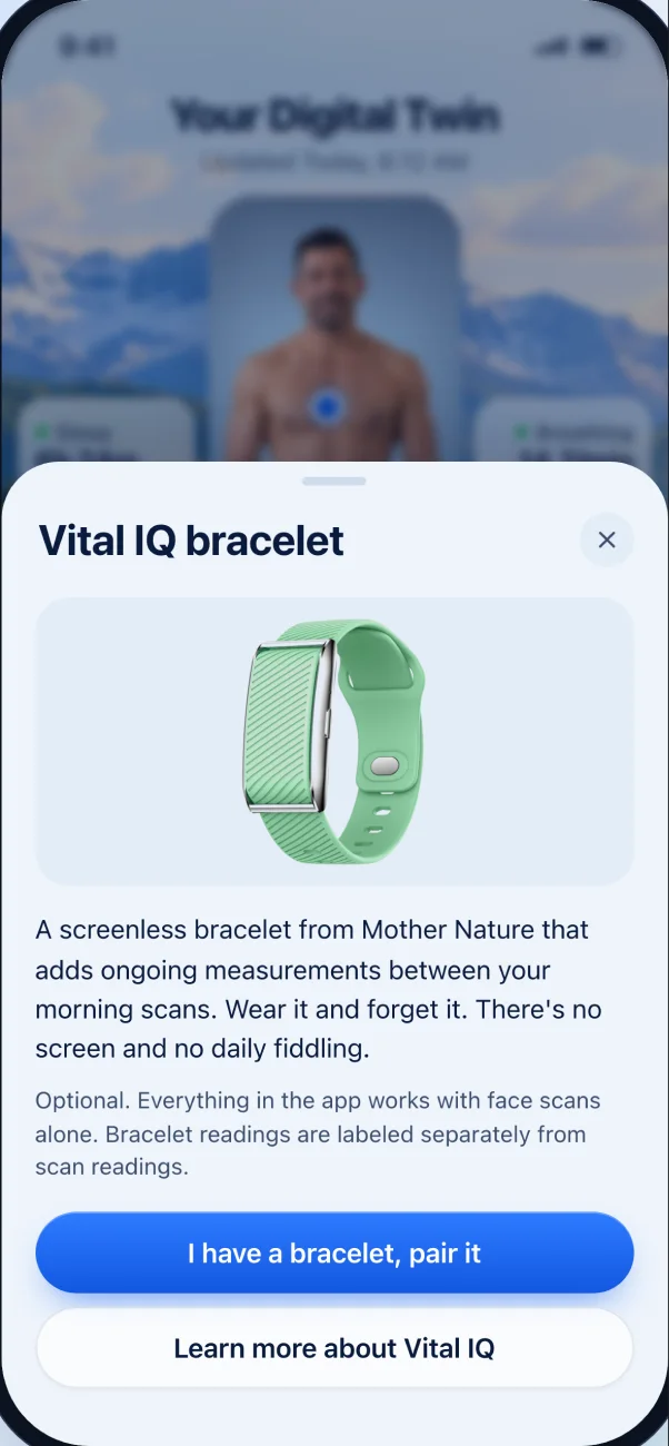Pairing the VitalIQ bracelet in the FreeHealth.ai app